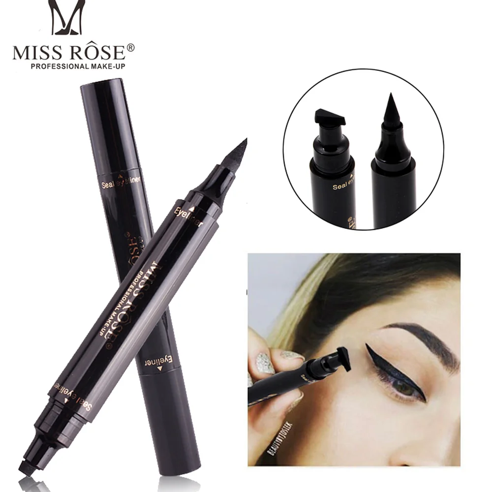 

Hot!!! Miss Rose Liquid Eye Liner Make Up Pencil Waterproof Black Easy To Wear Double-ended Lady Eyes Makeup Stamp Eyeliner Pen