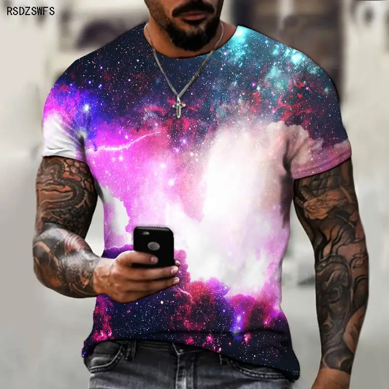 Мужская рубашка с 3D-принтом звездного неба научно-фантастическая короткими