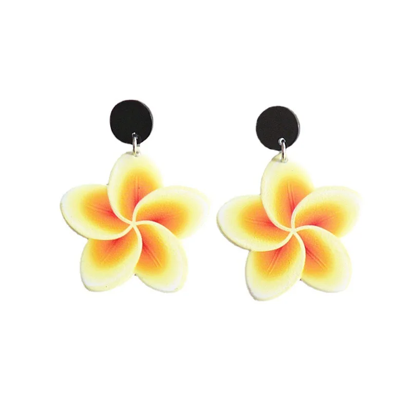 Creative Sweet Colorful Frangipani Flower Earrings Acrylic Simulated Lily Pendant Earrings for Women Girls Boho Beach Jewelry images - 6