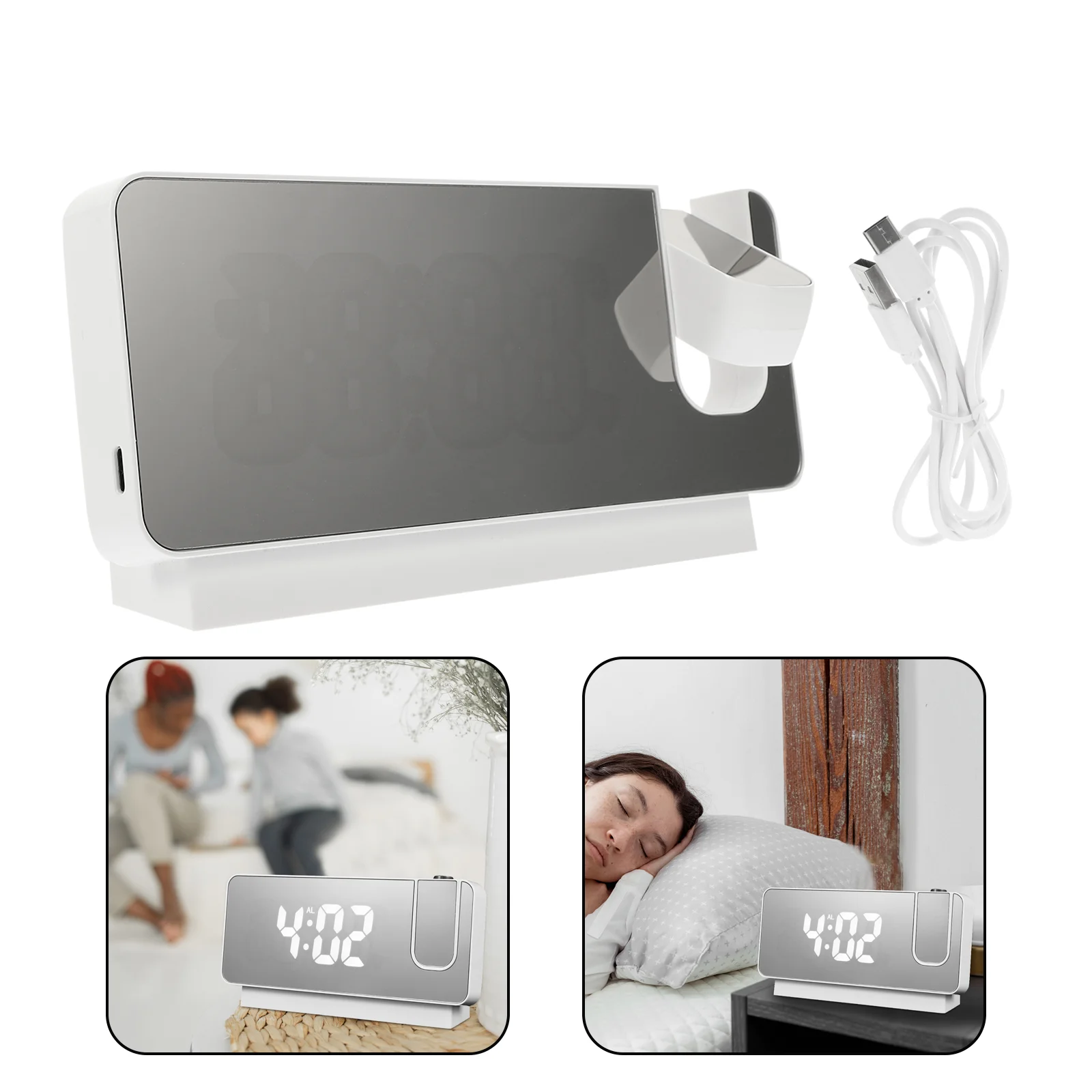

Projector Ceiling LED Electronic Clock Alarm Dormitory Home White Bedroom Projection Student