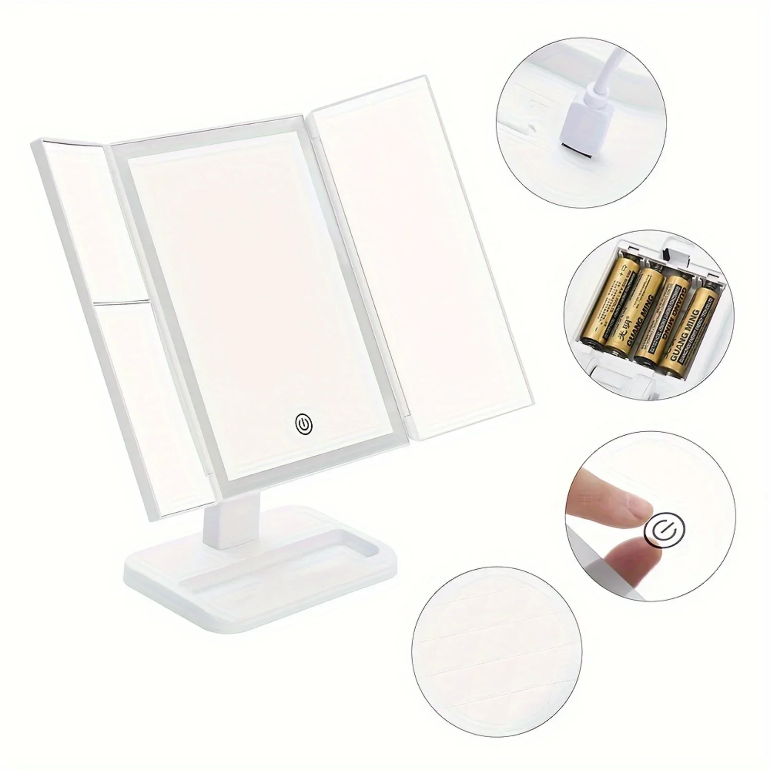 Зеркало для макияжа с регулируемой яркостью и 3-кратным увеличением портативное