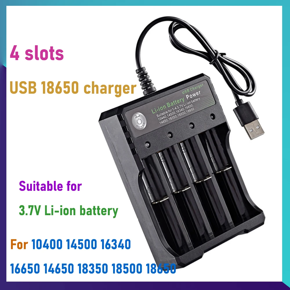 

Original 18650 Lithium Battery 3.7V 4 Slot Smart Charger Suitable for 10440 14500 16340 16650 14650 18350 18500 18650 Battery