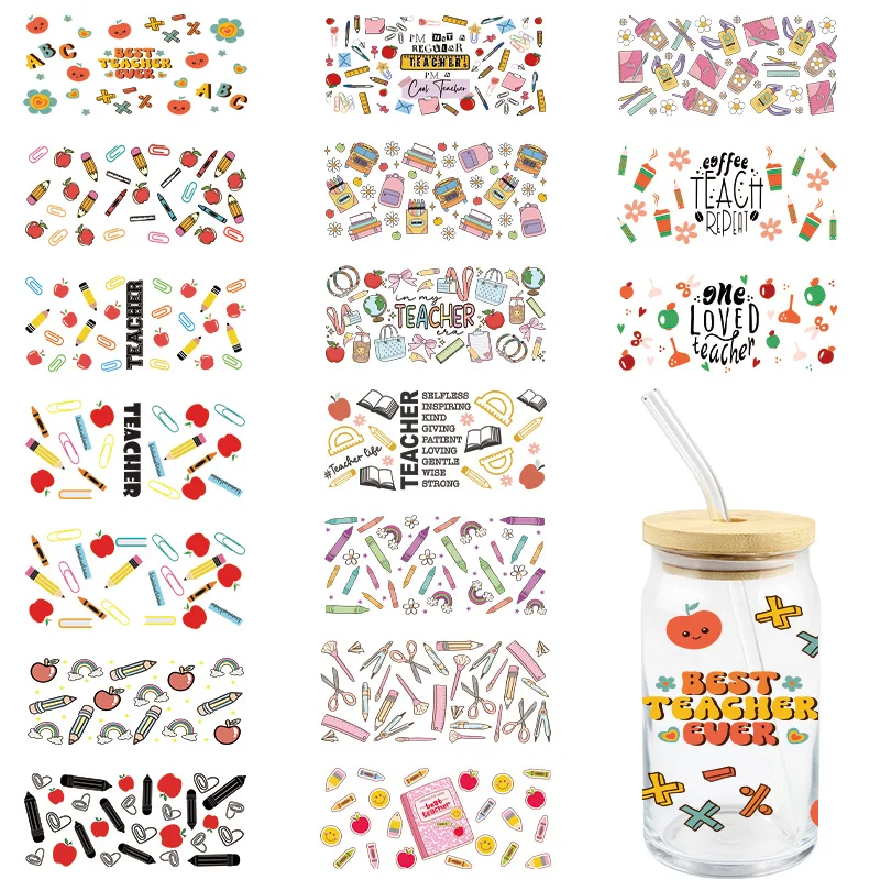 Учителя' Day UV DTF Wrap Transfer Stickers Ручка Apple Design Водонепроницаемая пленка для очков