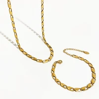 perisbox gold color stainless steel chain necklaces hollow flat choker for women simple daily chic jewelry