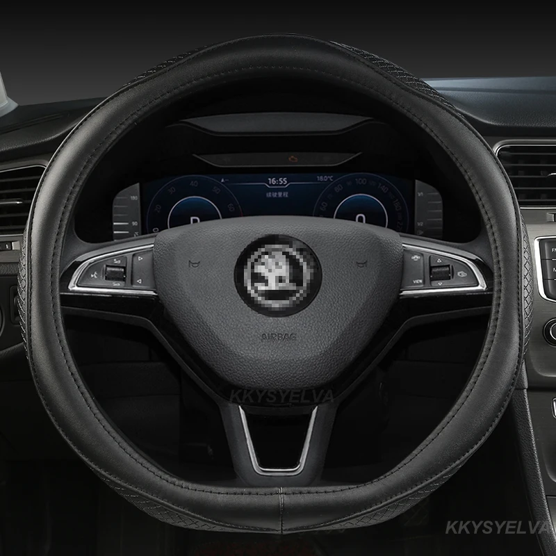 

Genuine Leather Car Steering Wheel Cover For Skoda Octavia Superb Kodiaq Fabia Kushaq Fabia Karoq Rapid Yeti Auto Accessories
