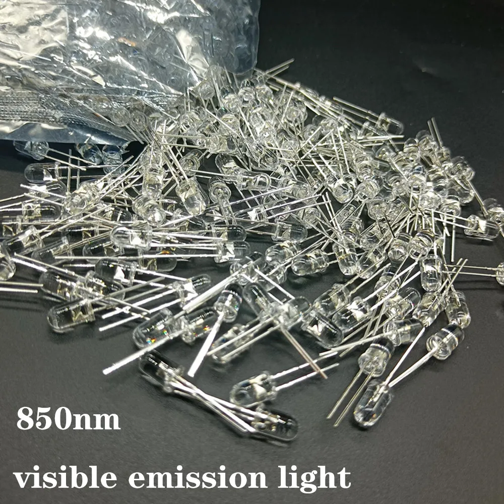 

100pcs 5mm IR LED 850nm Clear Lens Infrared Diode 20mA Transparent 5 mm Through Hole Light Emitting Diode 850 nm LED Lamp
