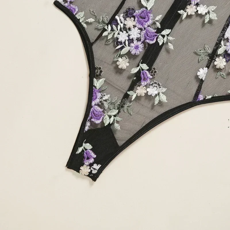 Сексуальные пижамы прозрачная сетчатая комбинезон с вышивкой и принтом