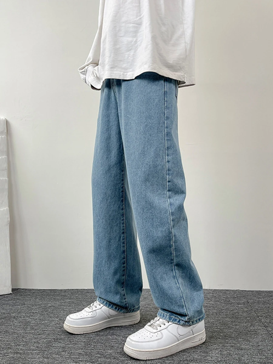 European and American Men's High Street Jeans Men's Loose Straight Wide Leg Pants Nine Points Long Pants Streetwear Ins Hot Sale