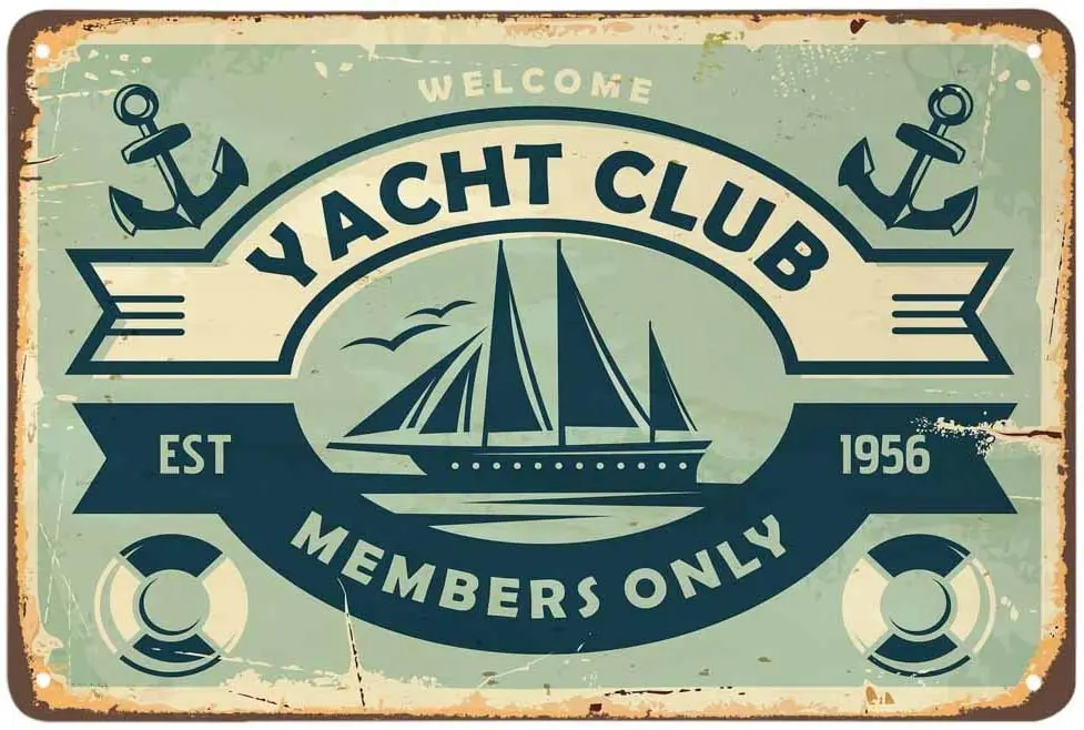 

vintage Yacht Club Tin Sign,Anchor Bird Boat Ocean Sail Ring Nautical Vintage Metal Tin SignsWall Decorative Funny Retro Signs