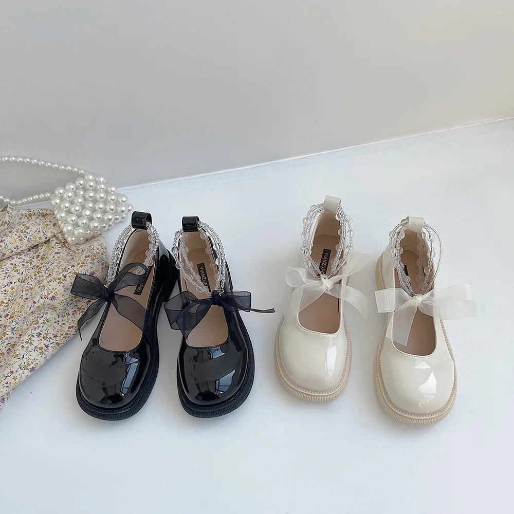 

Модная униформа в студенческом стиле, женская обувь, новинка весны 2022, сказочные универсальные туфли с милым бантом, маленькие кожаные туфл...