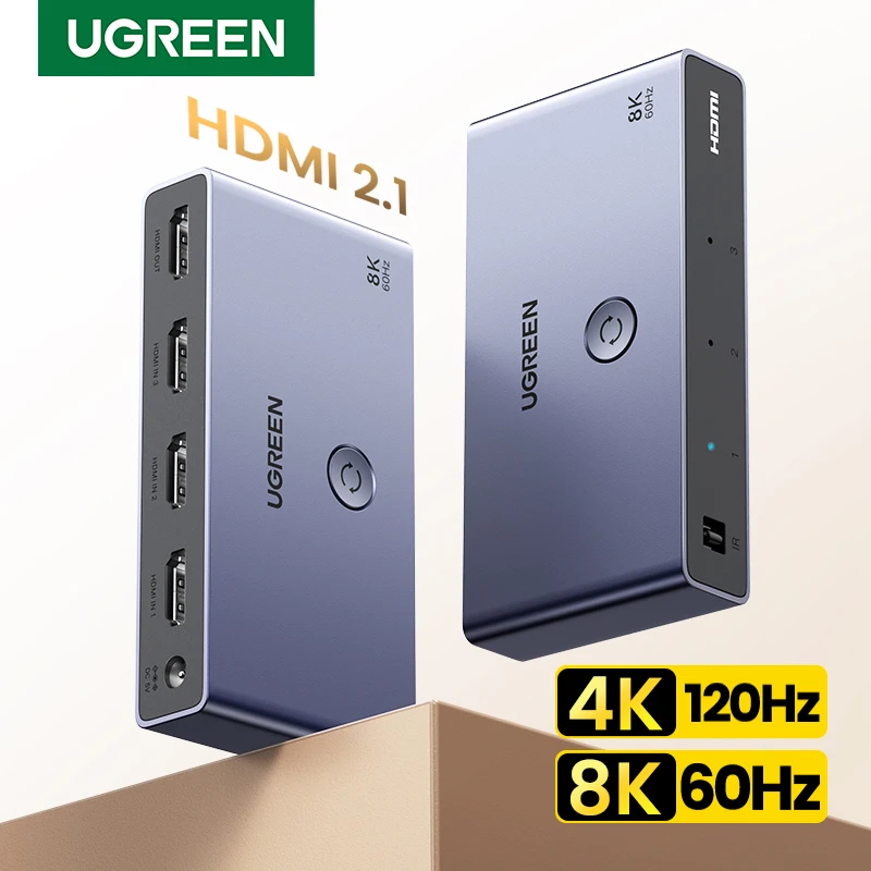 Выключатель UGREEN HDMI 2,1, 2,0, 8K, 3 в 1, с пультом ДУ