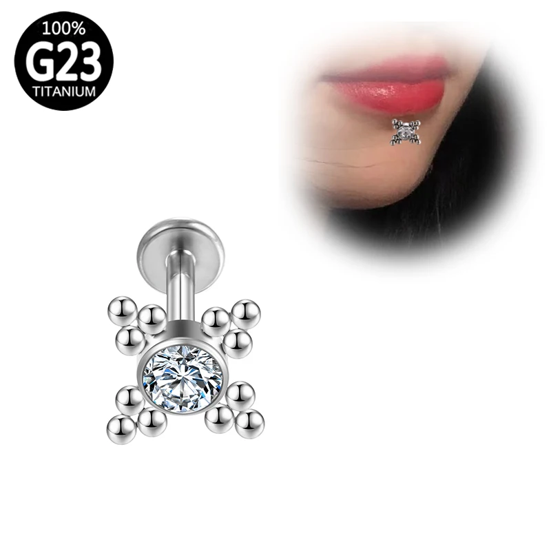 

Titanium Tragus Earrings Zircon Ear Daith Helix G23 Piercing Lip Studs Industrial G23 Septum Hinge Section Women Body Jewelry