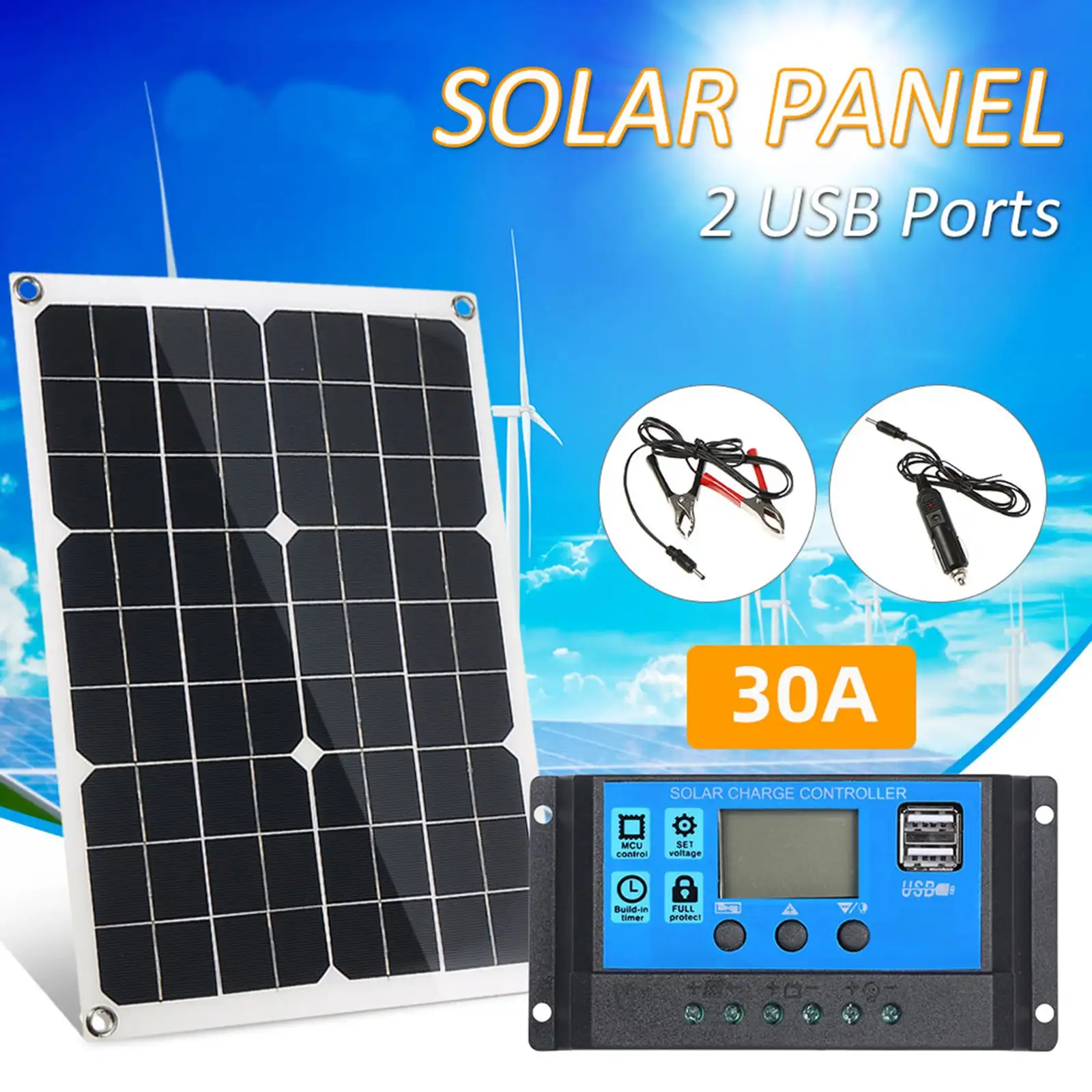 

30W Portable Solar Panel 12V Solar Cell 10A-60A Controller Solar Panel For Phone RV Car MP3 PAD Charger Outdoor Battery Supply