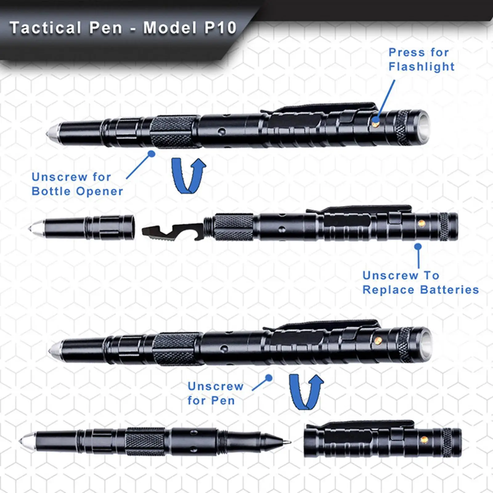 

Tactical Pen Handheld Camping Hiking Flashlight Refills Penlight Gift Box