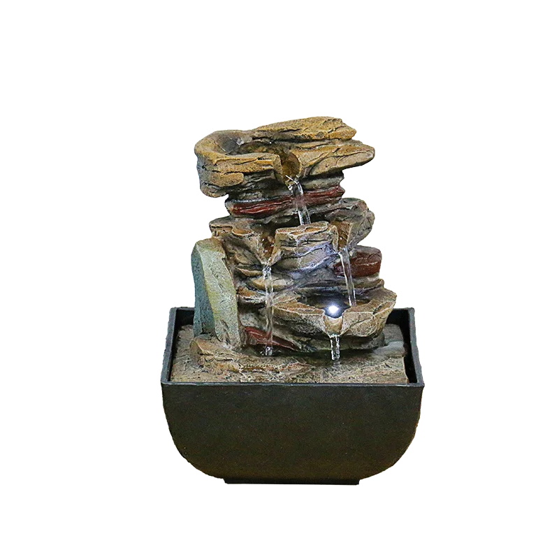 Tabletop Fountain With LED Lights - 3-Step Rock Falls Indoor Waterfall Feature Calming and Relaxing Water Sound Home Decor