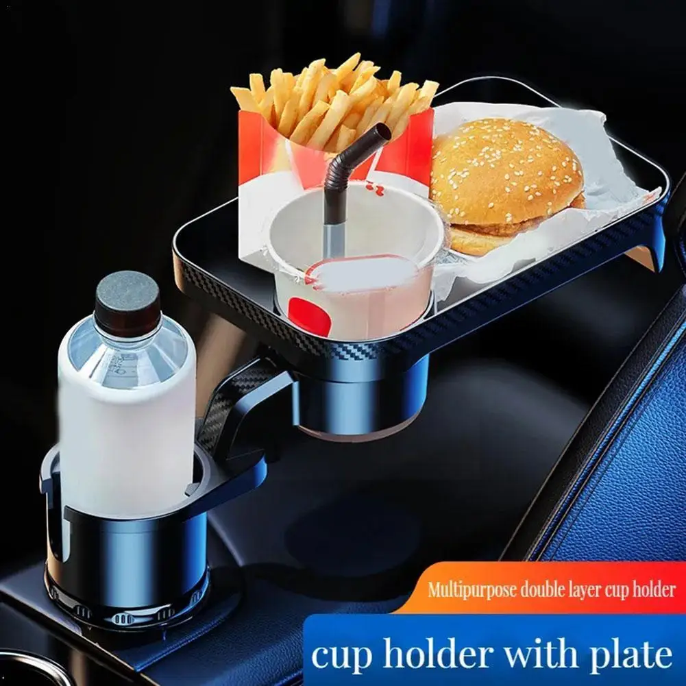 

Portable Car Cup Holder Attachable Meal Tray Expanded Desk 360 Holder Rotatable Expander Cup Food Car Table Adjustable Tray A2D4