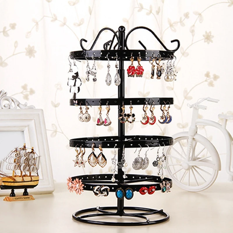 

1 PCS Wrought Iron Four-Story Rotating Jewelry Rack Jewelry Rack Earring Earring Bracelet Display Rack Pink