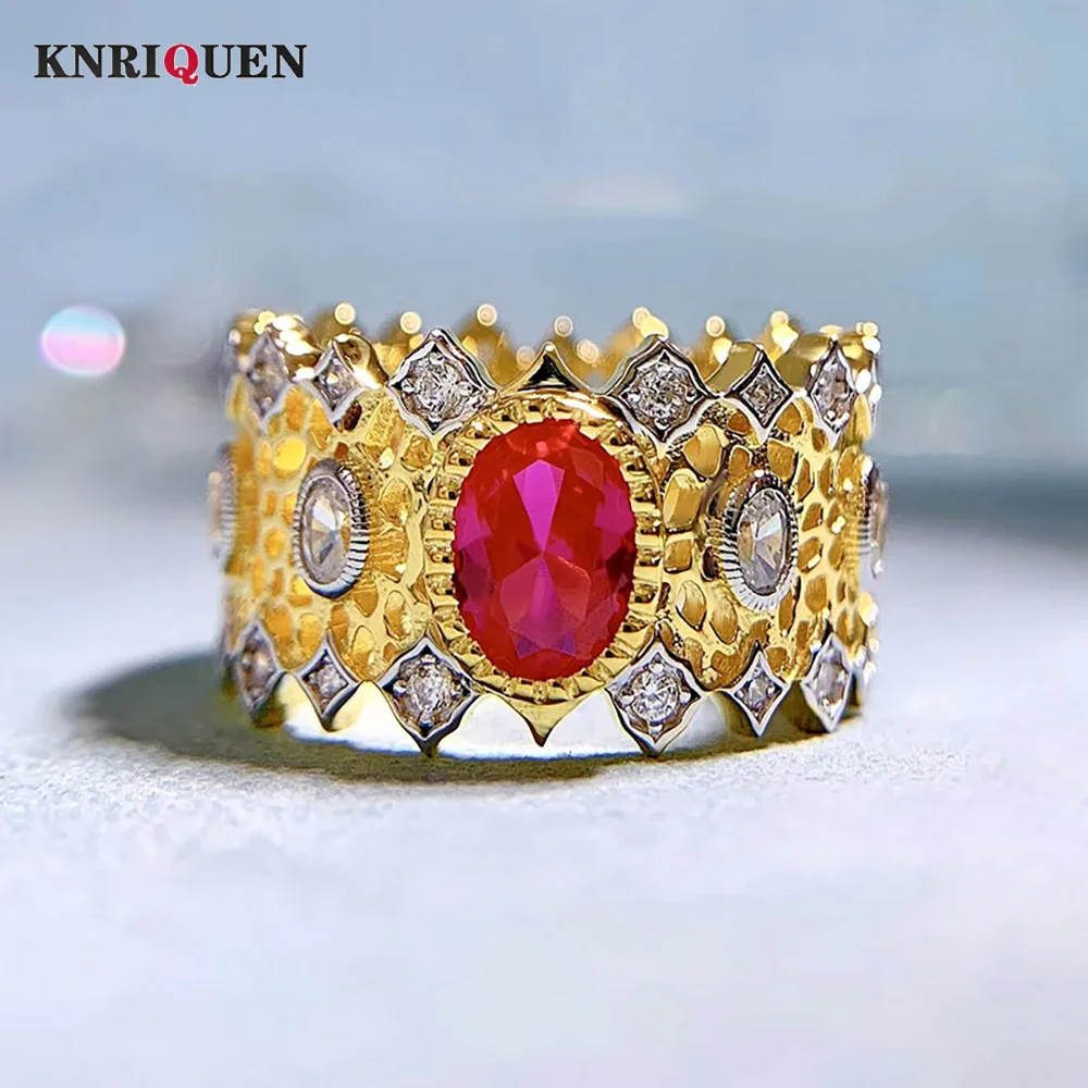 

Vintage 100% 925 Sterling Silver 5*7mm Ruby Lace Rings for Women Gemstone Wedding Cocktail Party Fine Jewelry Anniversary Gift