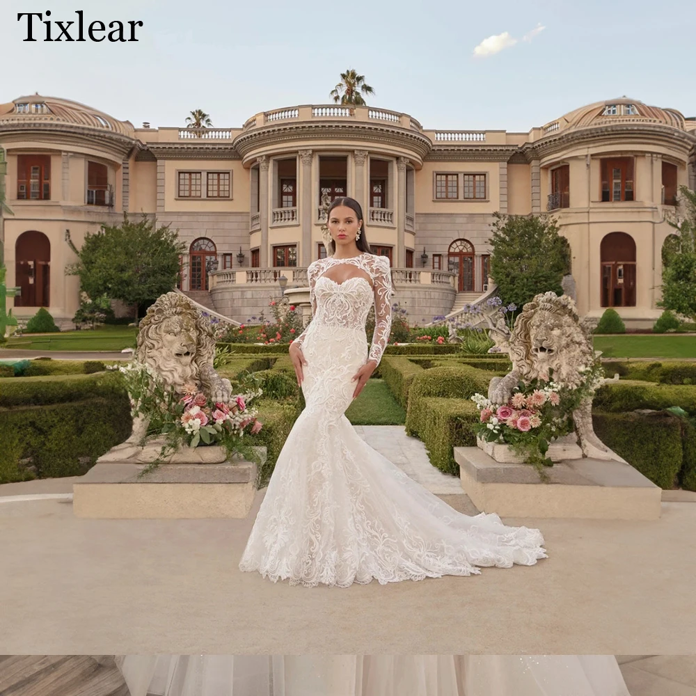 

TIXLEAR Charming Sweetheart Mermaid Wedding Dresses For Woman Appliques Court Train Detachable Sleeveless Vestidos De Novia