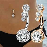 gold diamond round belly button rings zircon stainless steel septum piercing ornament body jewelry for women accessories 2022