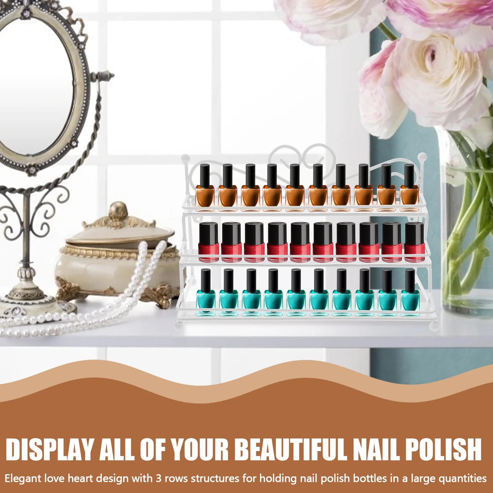 Metal Nail Polish Organizer Holder Table Posh Dispaly Organizing Rack (Black)