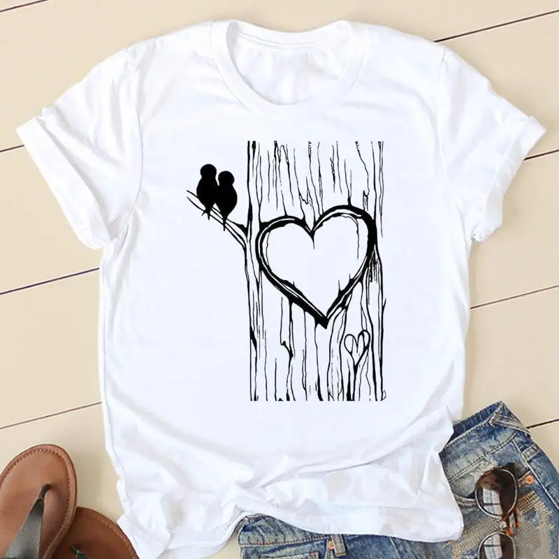 

Ladies Fashion Love Heart Valentine Casual Women Clothing Summer Short Sleeve Graphic Tee T-shirts Female Tshirt Clothes