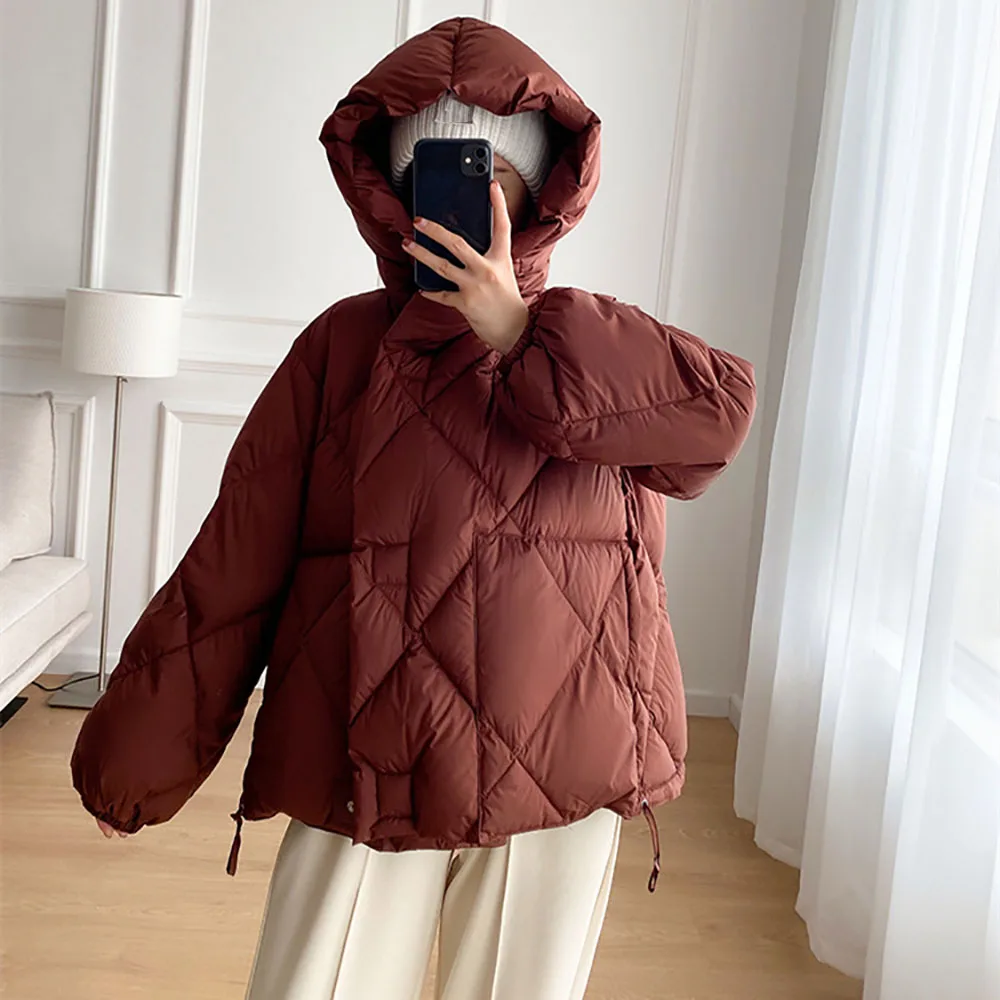 

Fashion Thick Warm Down Jackets Women Loose Casual White Duck Down Short Parkas 2022 New Winter Hooded Jackets
