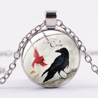 goth animal raven necklace personality crow reading book creative pattern high quality glass cabochon necklaces pendants