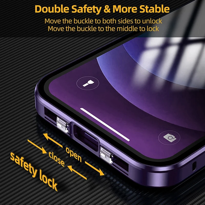 Magnetic Adsorption Metal Snap Lock Case For iPhone 14 13 12 11 Pro Max Double Sided Glass Shockproof Full Lens Protect Cover
