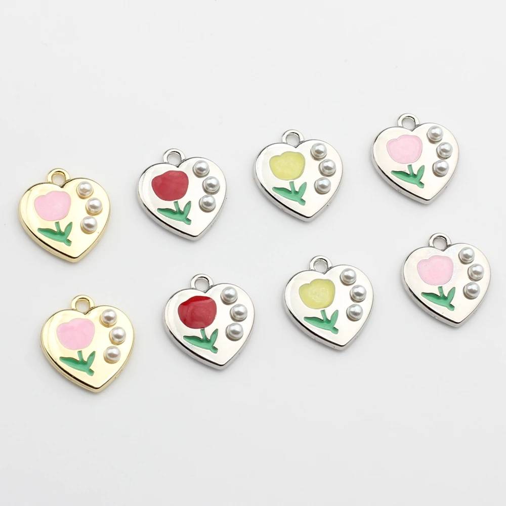 

Очаровательные Подвески из цинкового сплава в форме сердца, тюльпана, цветов, 6 шт./лот для модного ожерелья «сделай сам», аксессуары для изг...