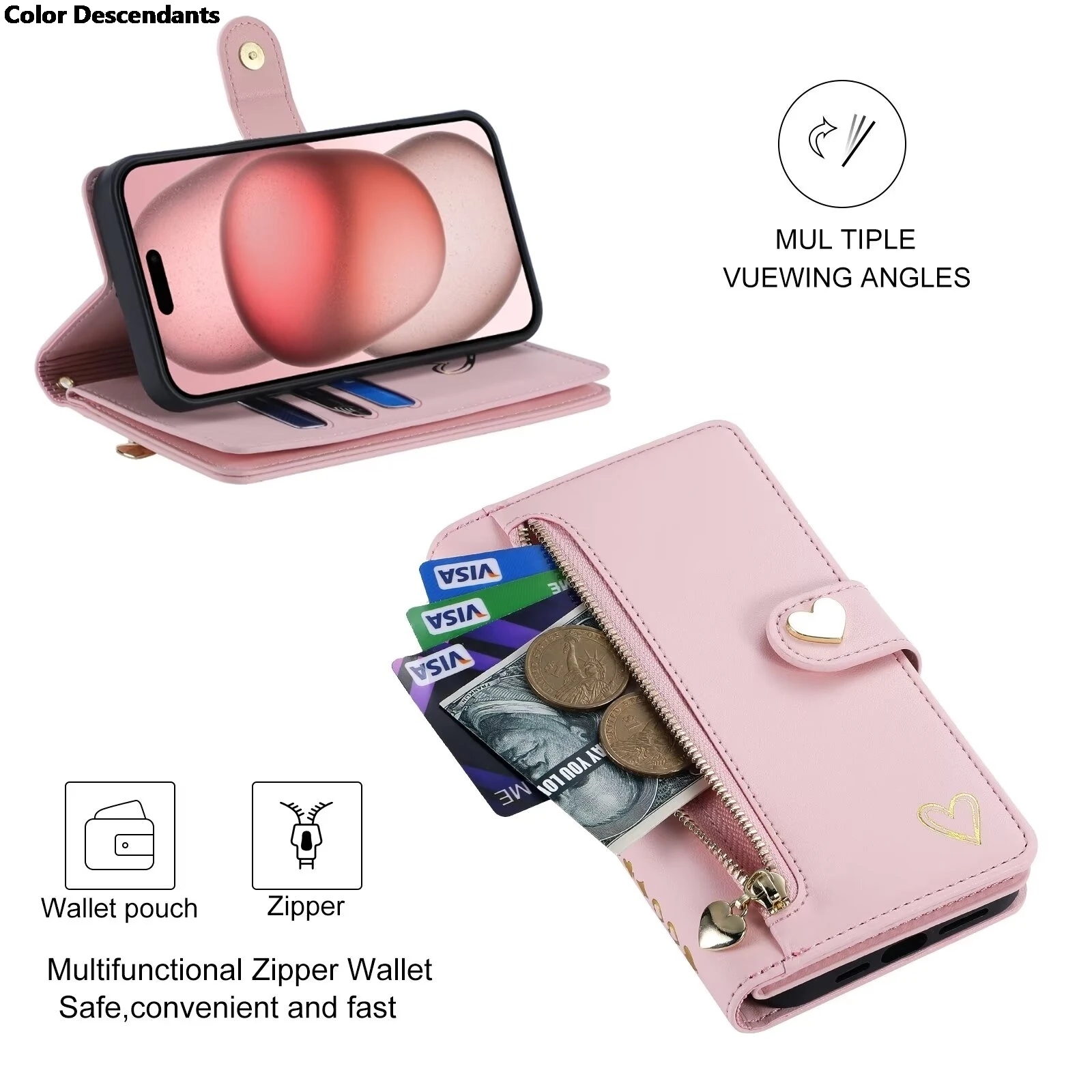 Чехол-книжка для iPhone 15 Pro Max кожаный магнитный кошелек на молнии Plus Роскошный