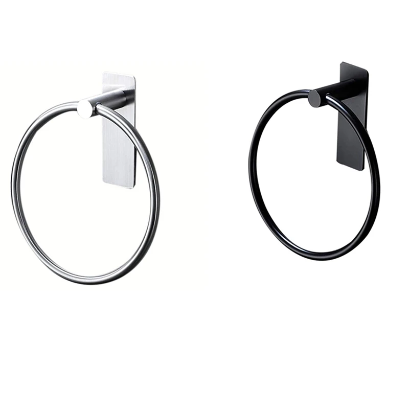 

Towel Ring/Hand Towel Holder - Self Adhesive Round Towel Rack Black Hand Towel Bar for Bathroom, Stainless Steel