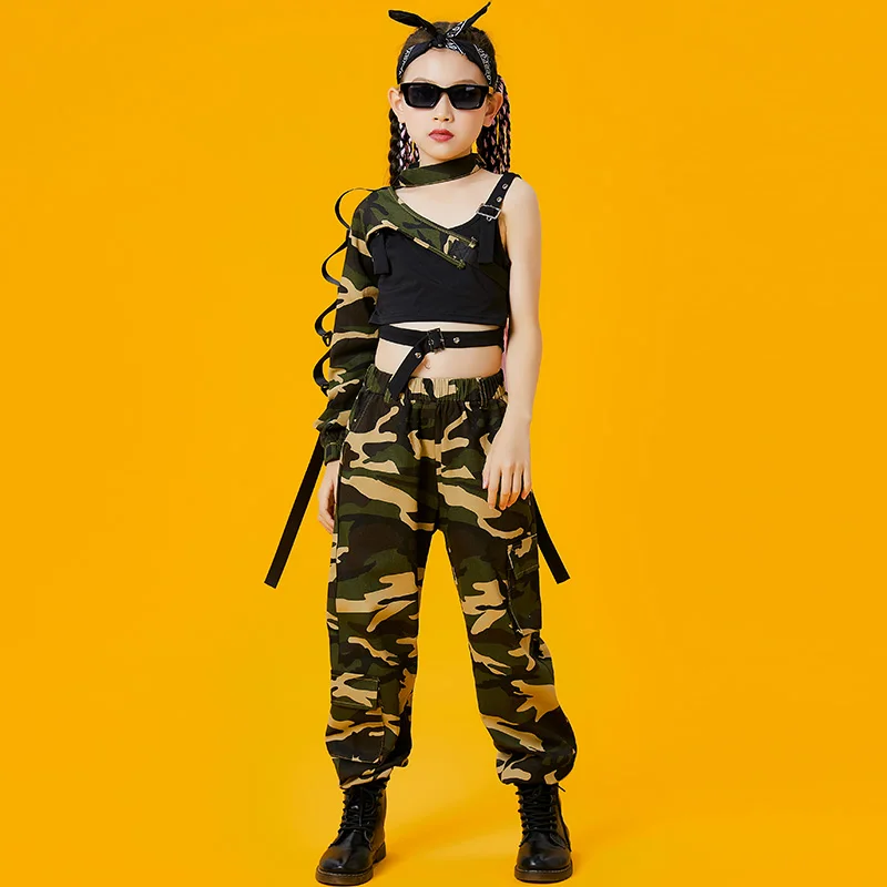 Камуфляжная одежда в стиле хип-хоп для девочек с длинным рукавом K-POP костюм