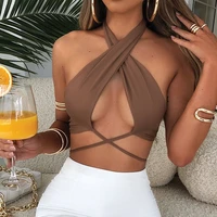 2022 y2k white o neck crop top sexy off shoulder bandage black sleeveless clothing summer new womens casual fashion tank tops