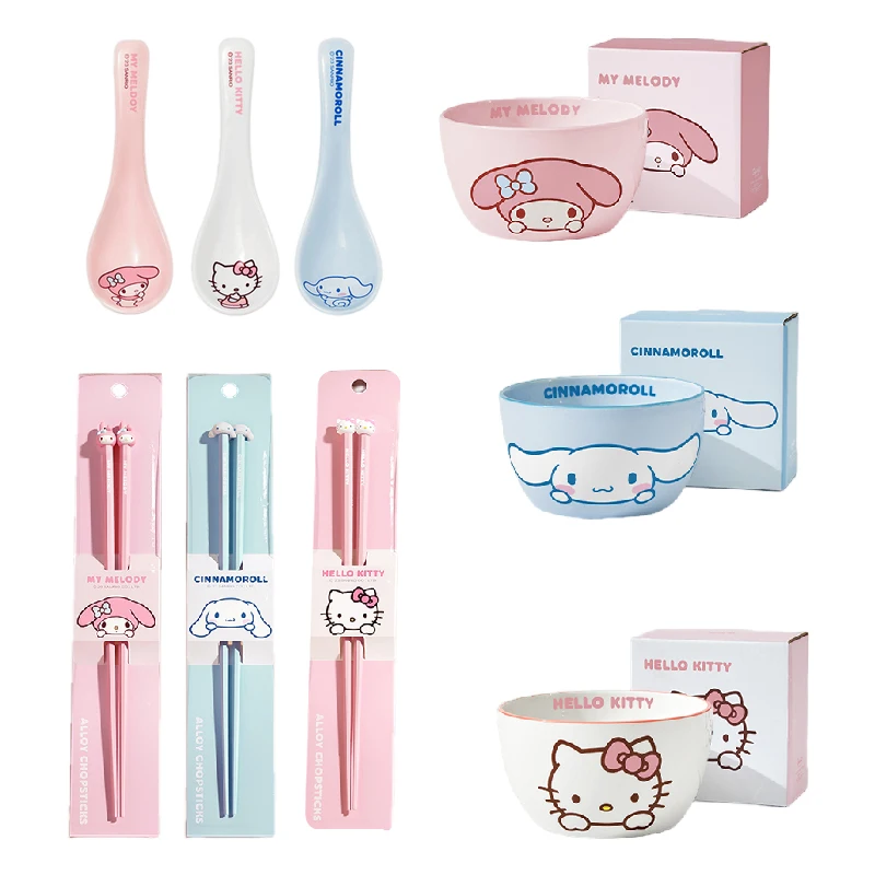 

Kawaii Sanrio Hello Kitty My Melody Cinnamoroll Cartoon Ceramic Cutlery Cartoon Cute Student Soup Spoon Bowl Chopsticks Plate