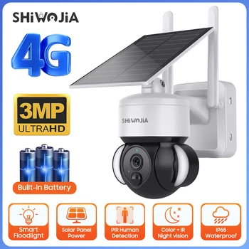 SHIWOJIA WIFI Wireless PTZ Solar Camera 4G SIM 3MP Outdoor Solar Panel Two Way Audio Security Protection CCTV Camera Battery Cam 1