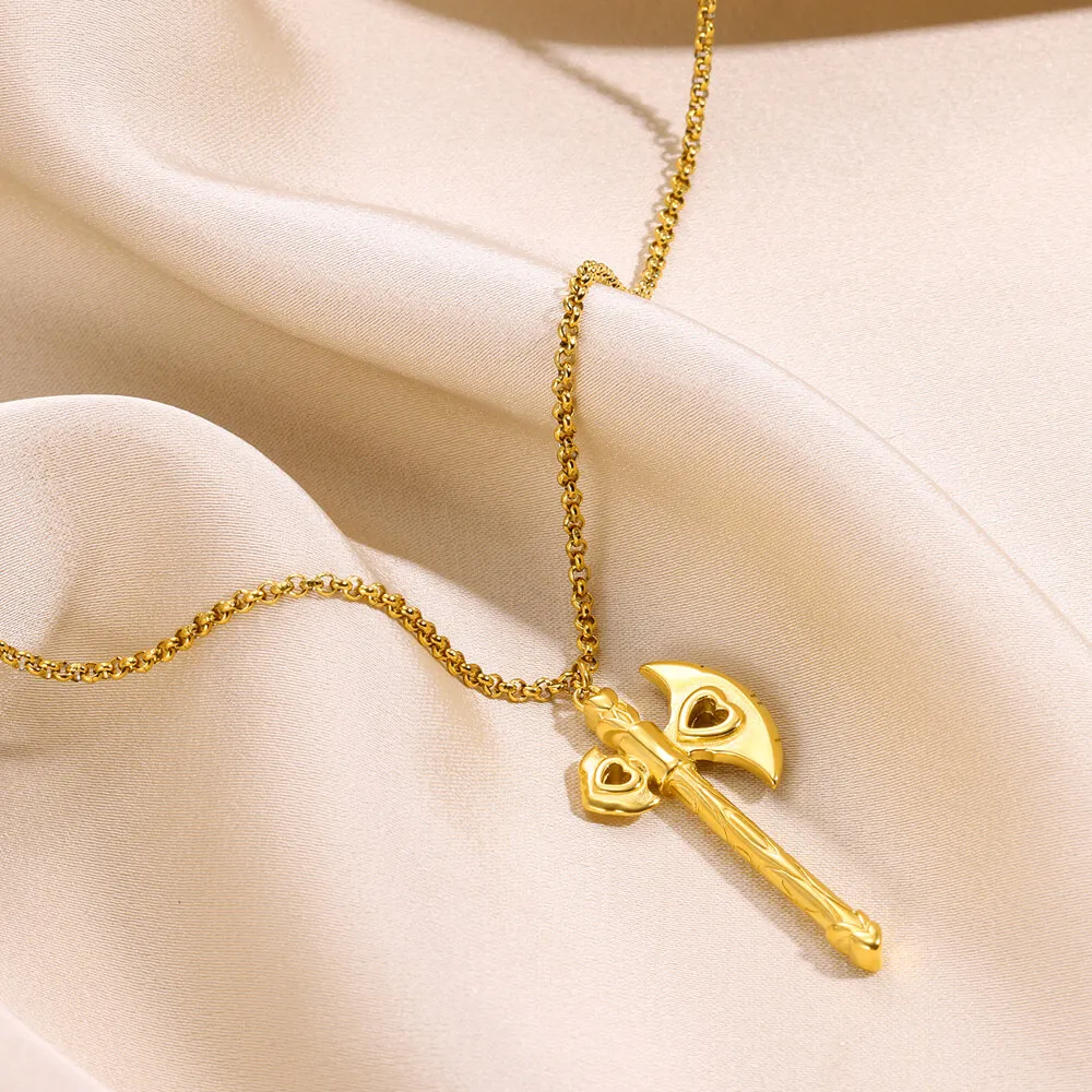 Ожерелье с кулоном в виде топора из нержавеющей стали золотого цвета