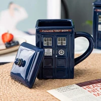 british police phone booth mugs ceramic tableware with cover drinkware cup retro cute tea cups kawaii coffee funny creative mug