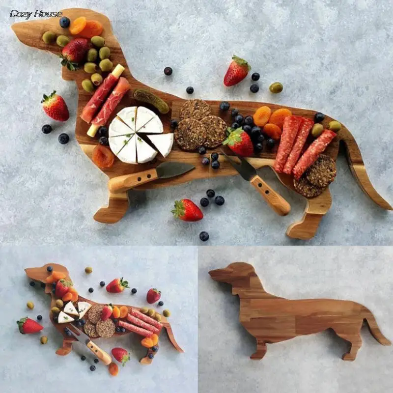 

1pc Cute Dachshund Dog Dinner Plate Sausage Dog Dinner Decorative Plate Wooden Table Tray Decoration