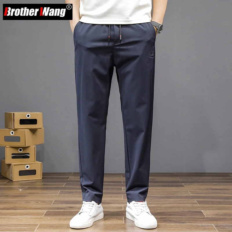 Plus Size 5XL 6XL 7XL Men's Elastic Waist Thin Casual Pants 2022 Spring and Summer New Stretch Fabric Regular Fit Trousers Male