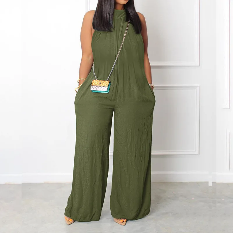 

Women Elegant Fashion Casual Loose Onepieces Streetwear Long Trousers Pocket Design Wide Leg Pants Suspender Jumpsuit Overalls