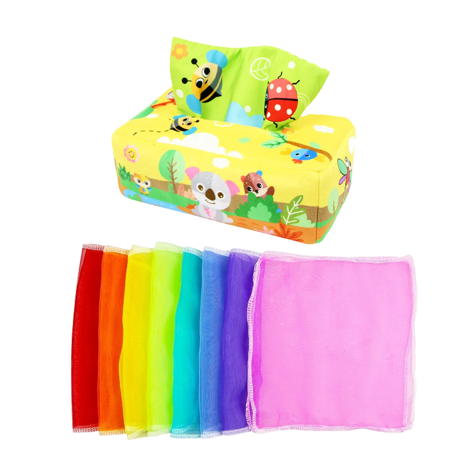 

Toddlers Sensory Tissue Box Soft Stuffed Toddler Sensory Montessori Toys Play Scarves Magic Plush Baby Tissue Box Toy For