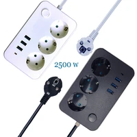 2 pin power strip 3 outlets 3 usb charging ports 2500w power strip eu rus plug 2m extension cord for home office computer tv