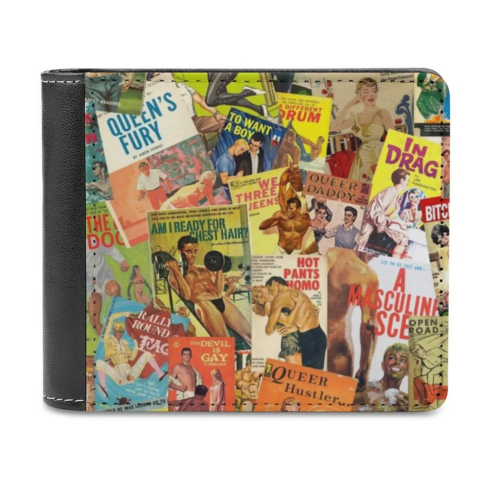

Retro Gay Pulp Romance Collage-Iconic Lgbt Design With A Retro Pattern Leather Men's Wallets Hot Selling New Men's Wallet Trend