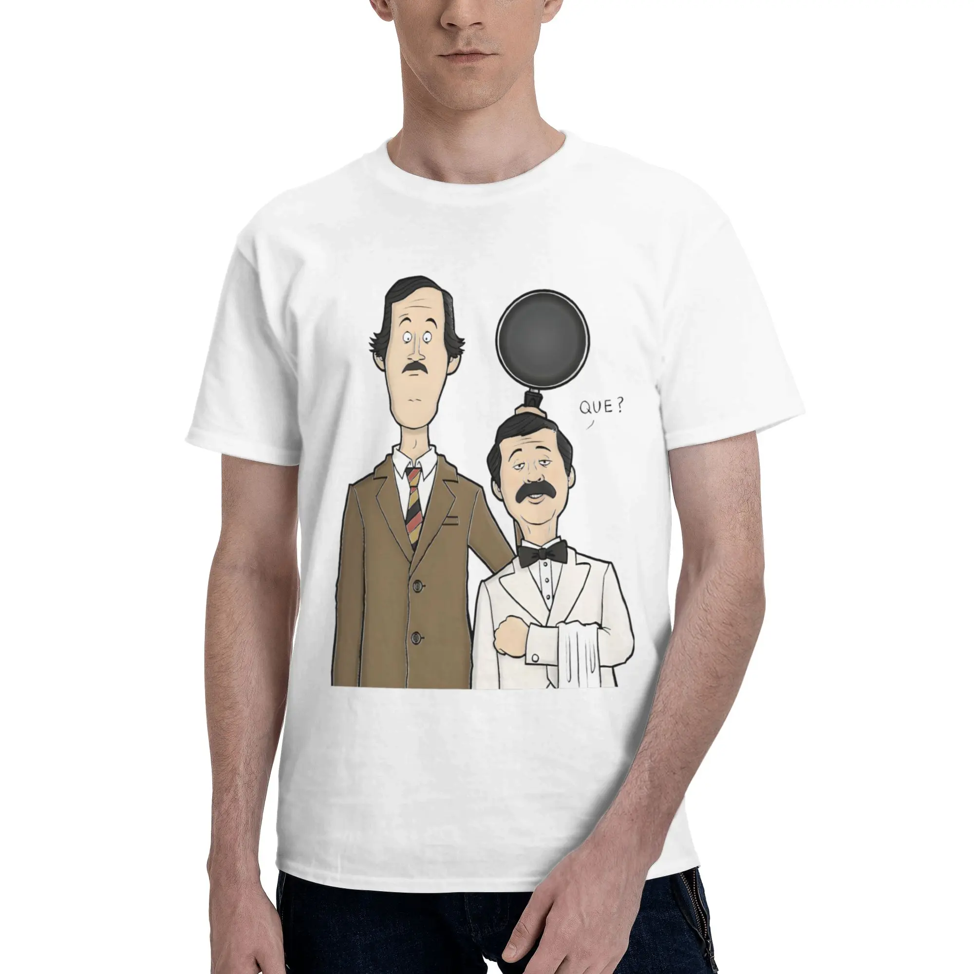 Фото Мужская и женская футболка Fawlty Towers с изображением Базила и Мануэля, модная футболка из чистого хлопка, верхняя одежда №2