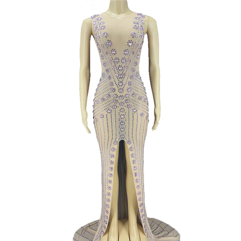 

Стразы женское сексуальное прозрачное Сверкающее Прозрачное платье с длинным шлейфом вечерний костюм