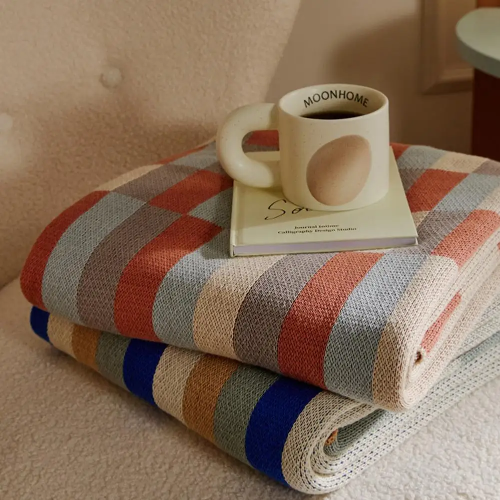 

Bedding Blanket Knitted Geometric Stripe Pattern Breathable Cotton Nap Blanket For Home Sofa Office Camping 130x160cm Wholesale