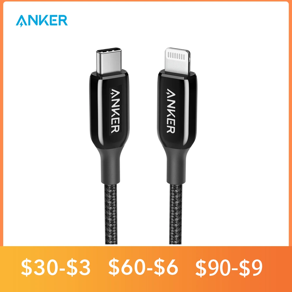 

Кабель питания Anker с USB C на Lightning + III MFi сертифицированный кабель Lightning для iPhone 11 Тип C, электродоставка для iPhone 12