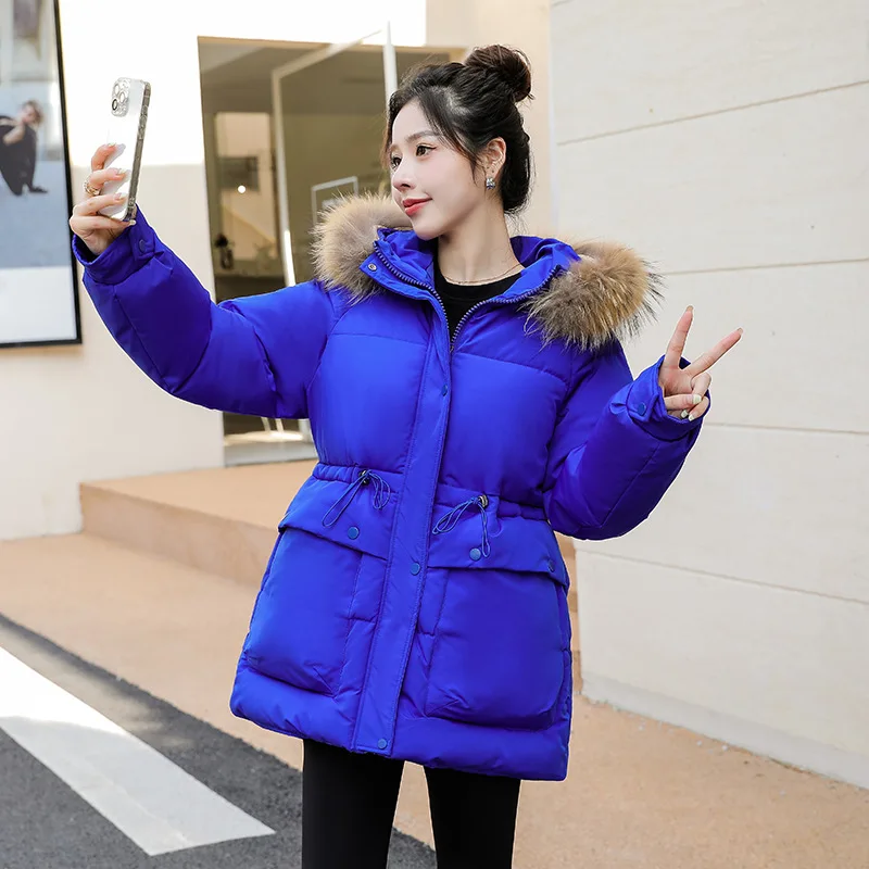 PinkyIsBlack New 2022 Oversize Women Winter Jacket Outwear Fur Hooded Cotton Padded Loose Style Solid Female Pockets Parkas Coat