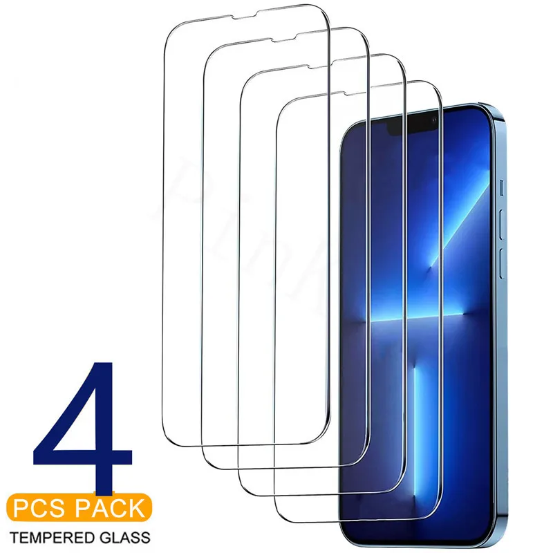 

Закаленное защитное стекло с полным покрытием для iPhone, 4 шт., Защита экрана для iPhone 11, 12, 13 Pro, XS, Max, XR, X, 7, 8, 6, 6s Plus, зеркальное стекло